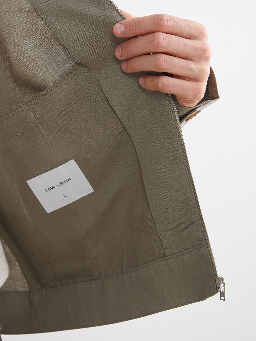 Yeşil Standart Kalıp Gömlek Yaka %100 Keten Erkek Mont-6