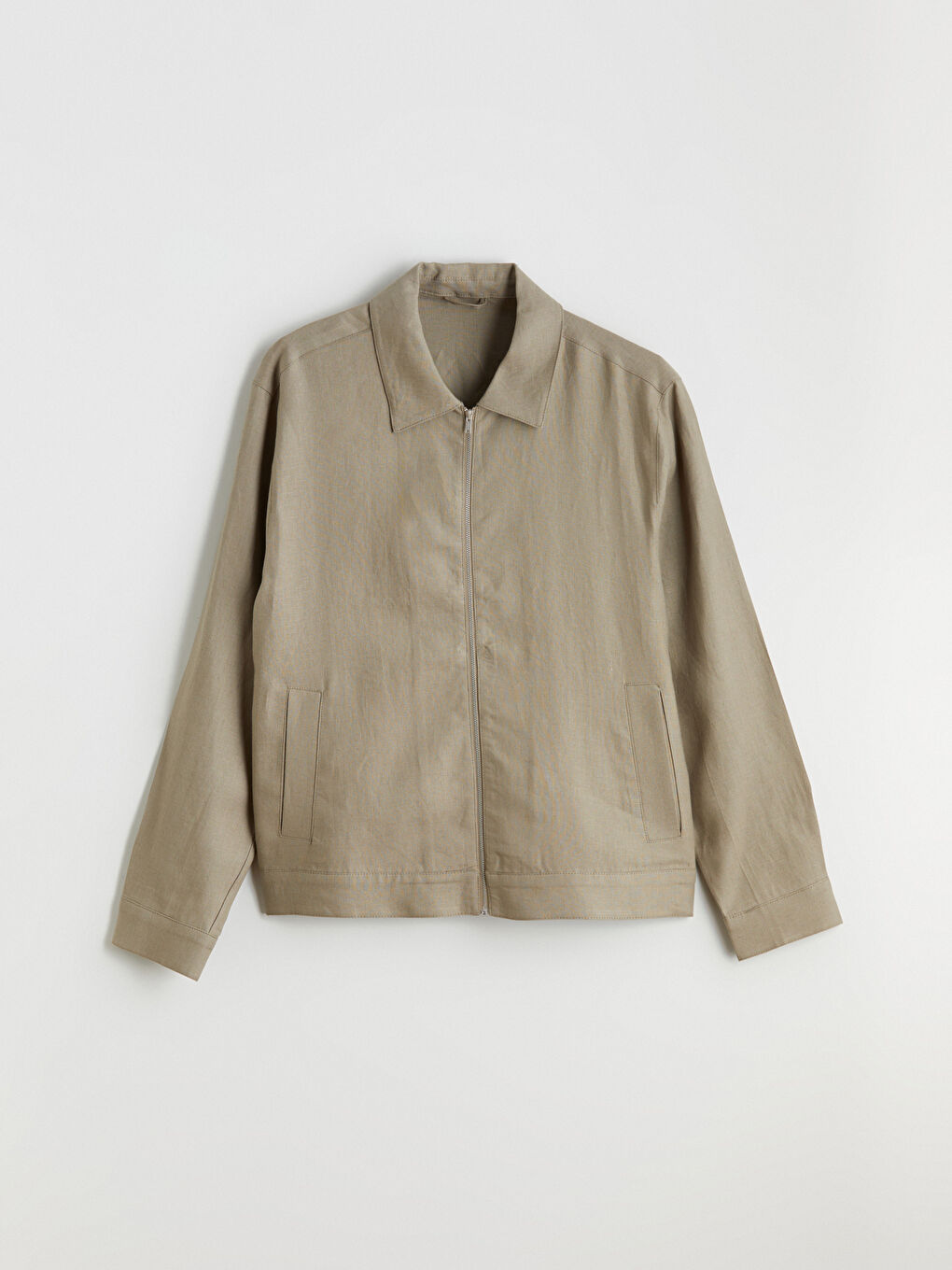 Yeşil Standart Kalıp Gömlek Yaka %100 Keten Erkek Mont-9