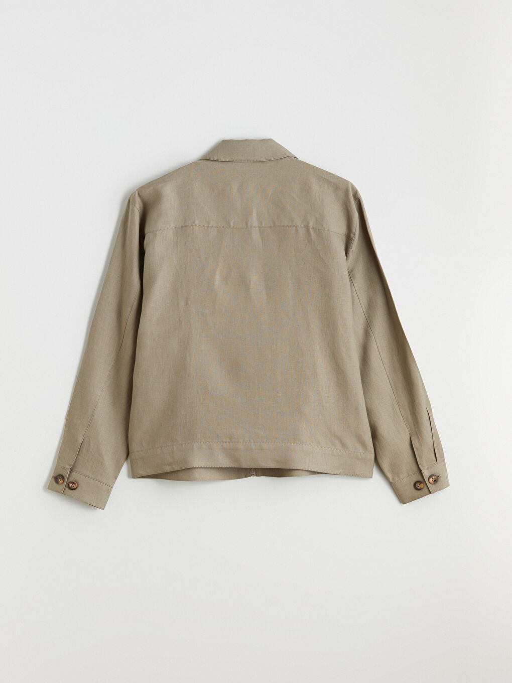 Yeşil Standart Kalıp Gömlek Yaka %100 Keten Erkek Mont-11