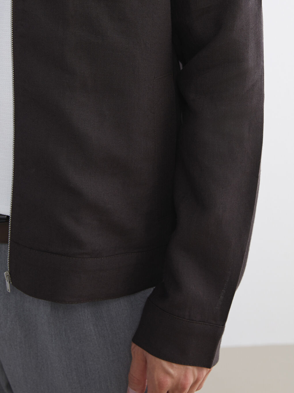 Kahverengi Standart Kalıp Gömlek Yaka %100 Keten Erkek Mont-2