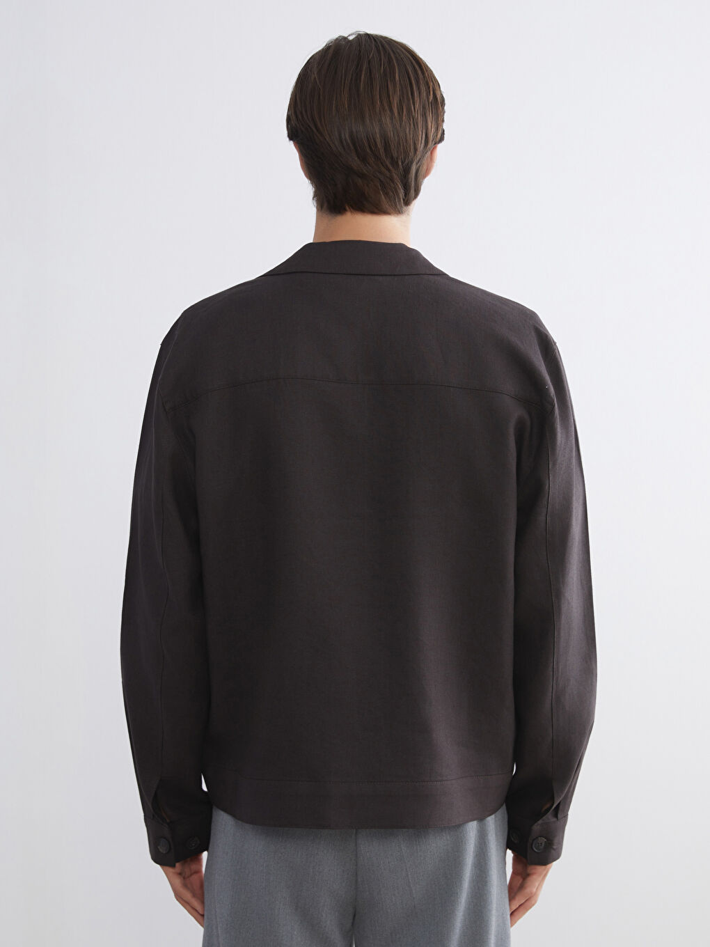 Kahverengi Standart Kalıp Gömlek Yaka %100 Keten Erkek Mont-4