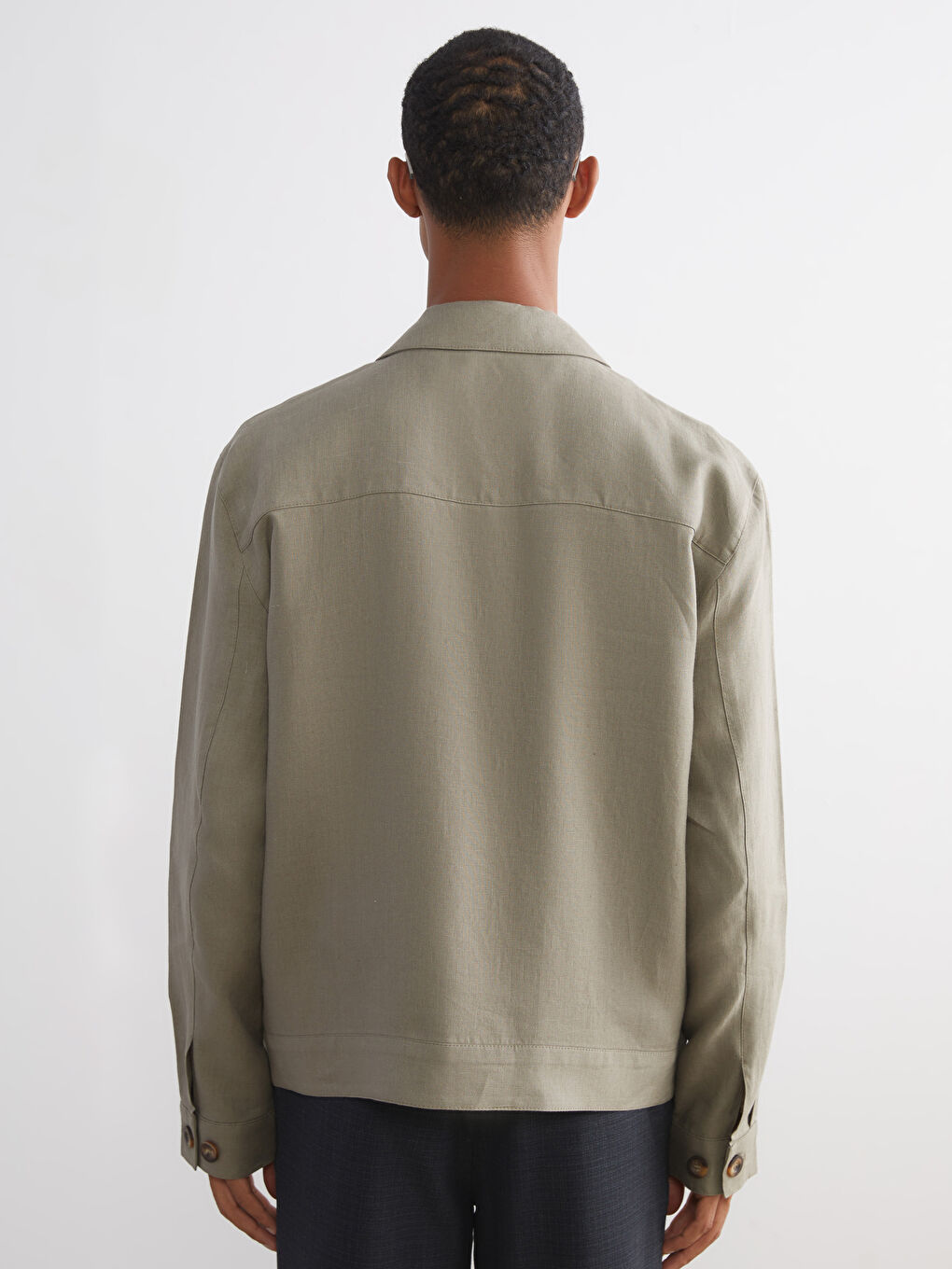 Yeşil Standart Kalıp Gömlek Yaka %100 Keten Erkek Mont-7