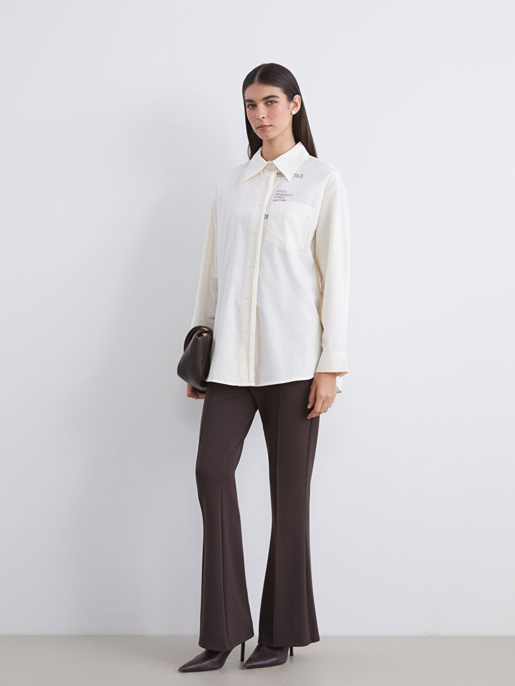 Ekru Baskılı Poplin Kadın Gömlek Tunik-1