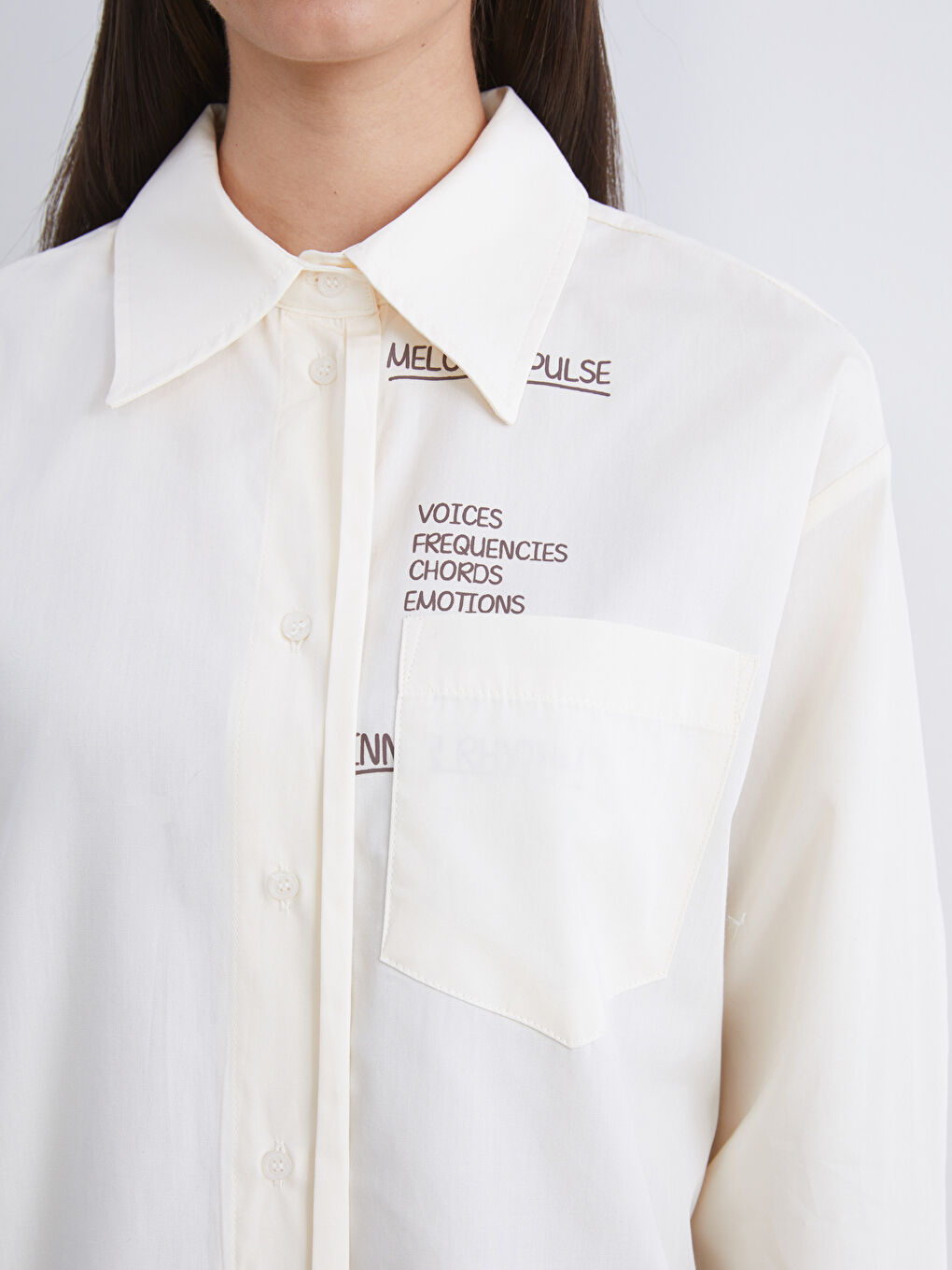 Ekru Baskılı Poplin Kadın Gömlek Tunik-2