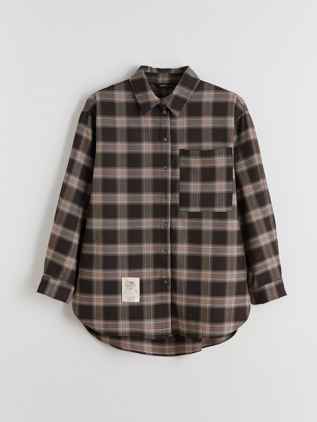 Kahverengi Ekose Oversize Poplin Kadın Gömlek Tunik-4