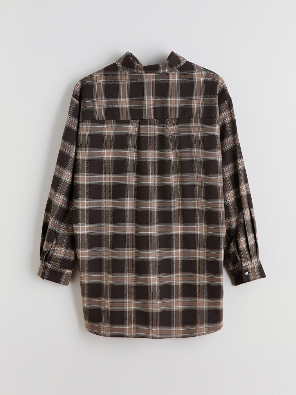 Kahverengi Ekose Oversize Poplin Kadın Gömlek Tunik-5