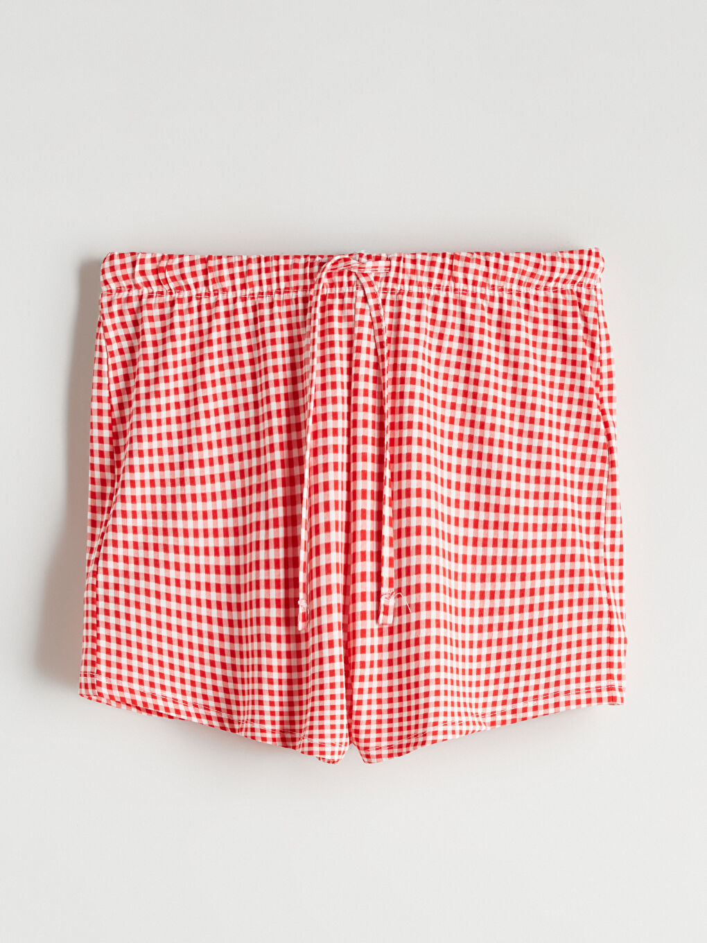 Kırmızı Beli Lastikli Ekose Kadın Şort Pijama Altı