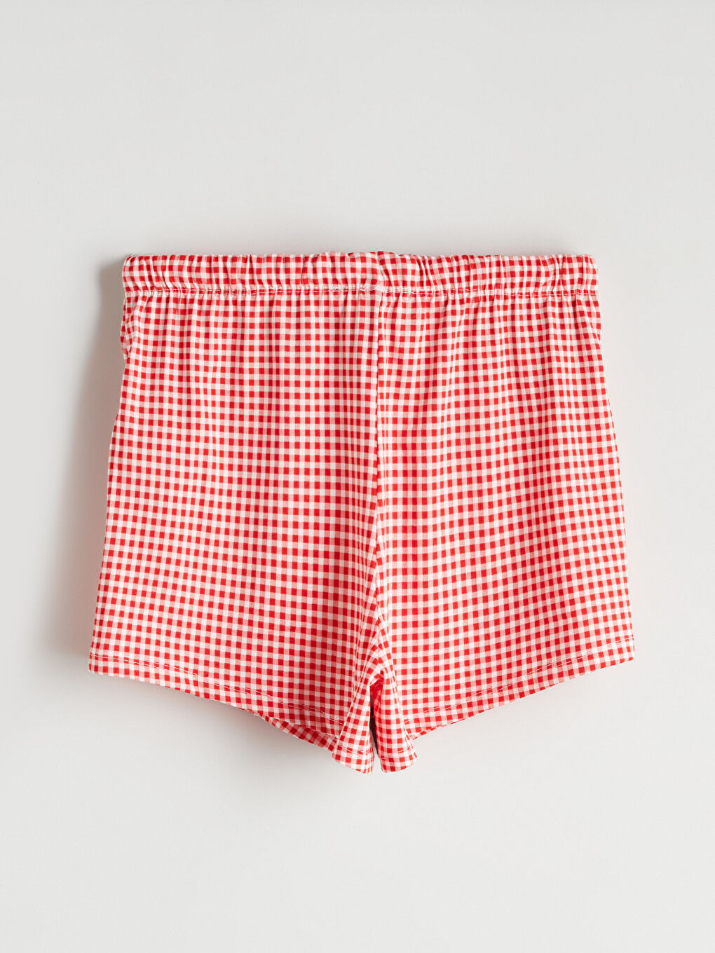 Kırmızı Beli Lastikli Ekose Kadın Şort Pijama Altı-1