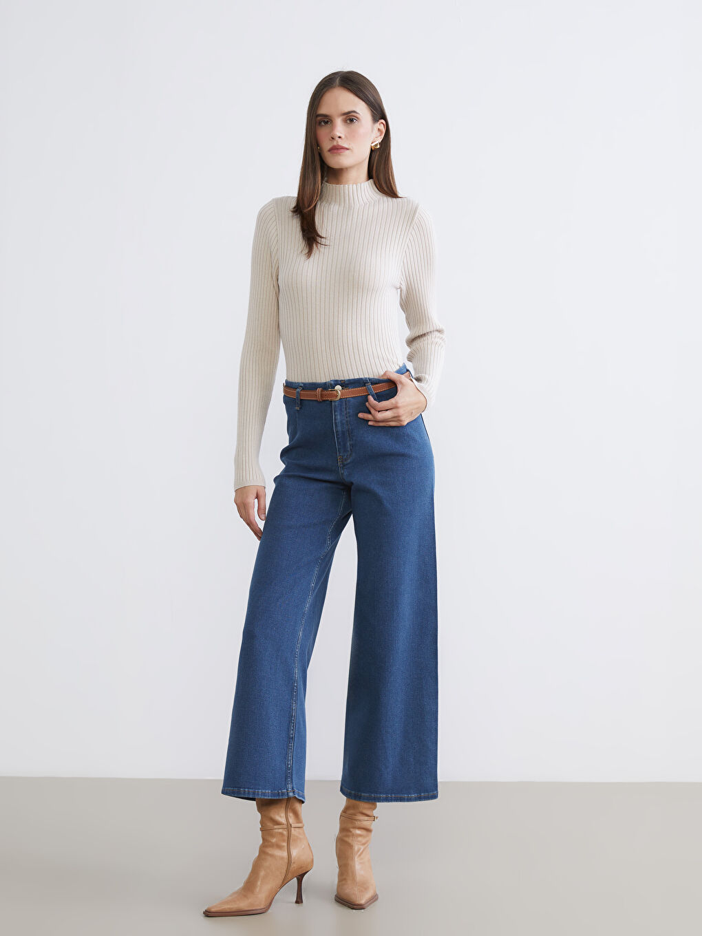 Funnel Neck Women's Knit Sweater-1