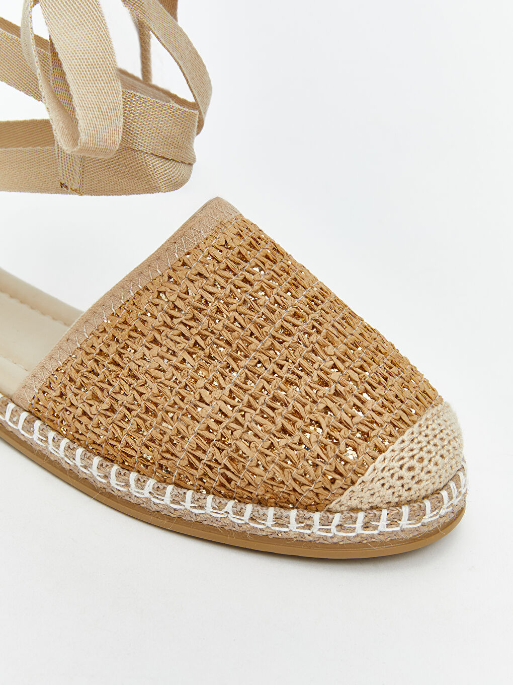 Bej Bilekten Bağlamalı Kadın Hasır Sandalet-2