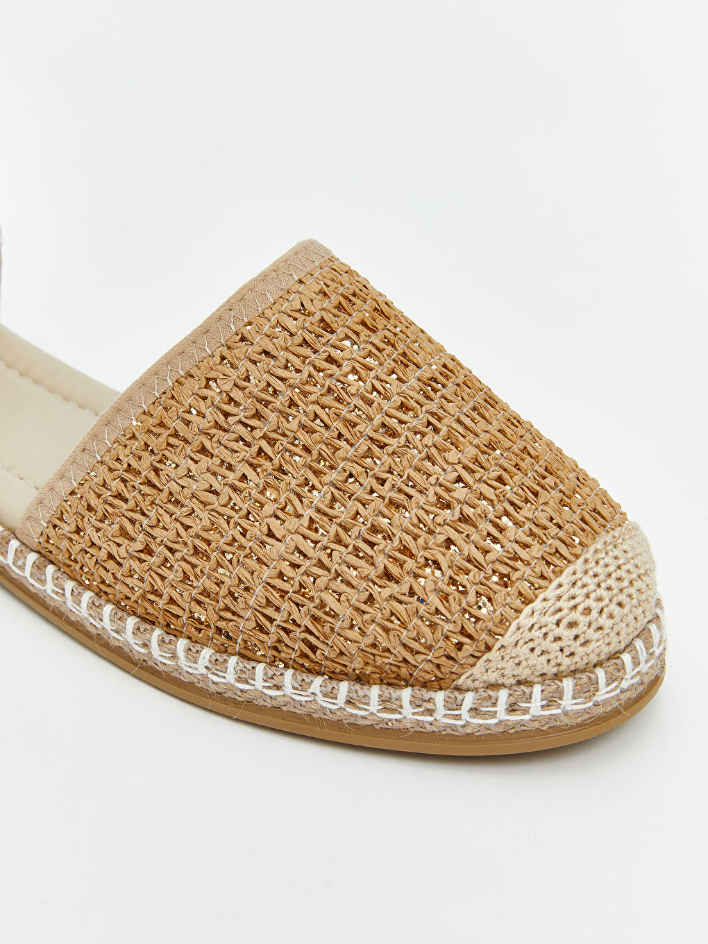 Bej Bilekten Bağlamalı Kadın Hasır Sandalet-5