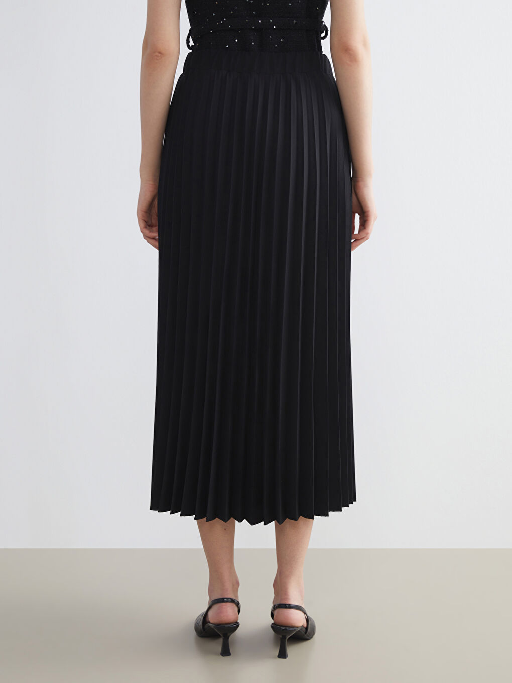 Elastic Waist Chiffon Pleated Skirt-3
