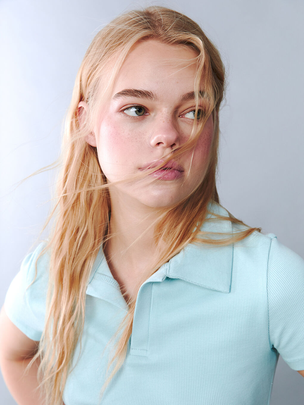 Mavi Polo Yaka Genç Kız Tişört-2