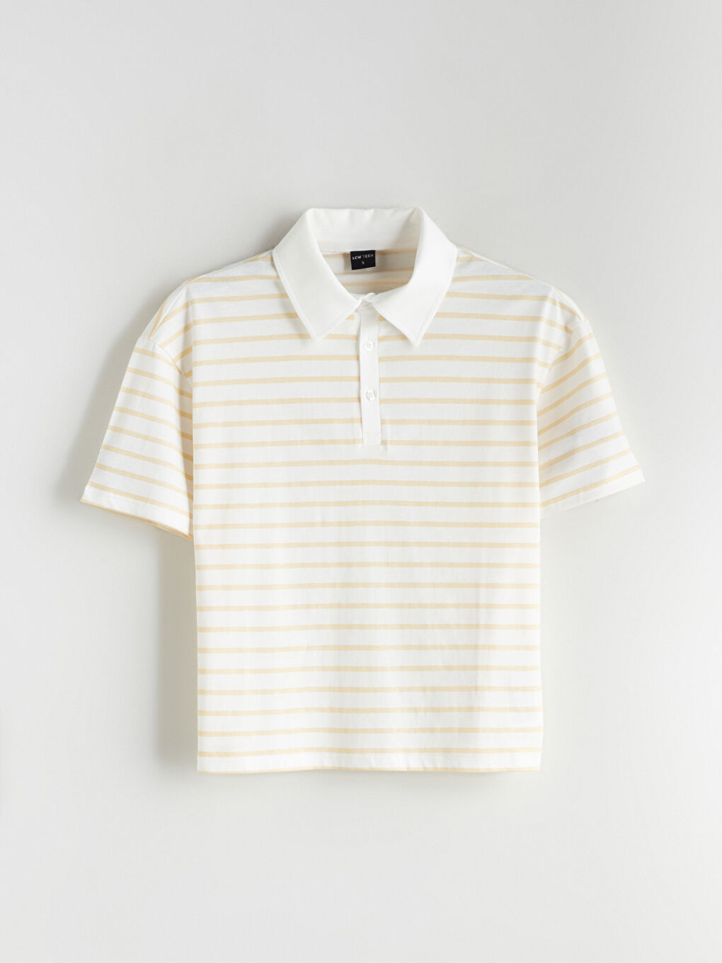Ekru Polo Yaka Çizgili Genç Kız Tişört-6