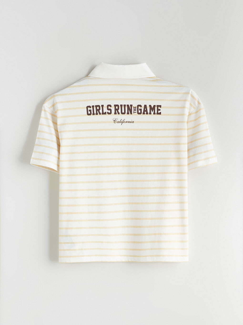 Ekru Polo Yaka Çizgili Genç Kız Tişört-7
