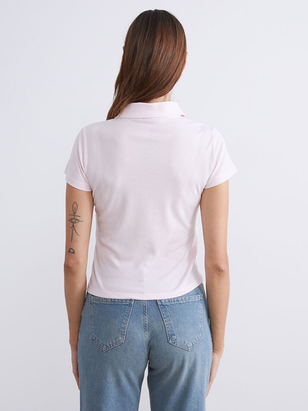 Pembe Polo Yaka Kadın Tişört-3