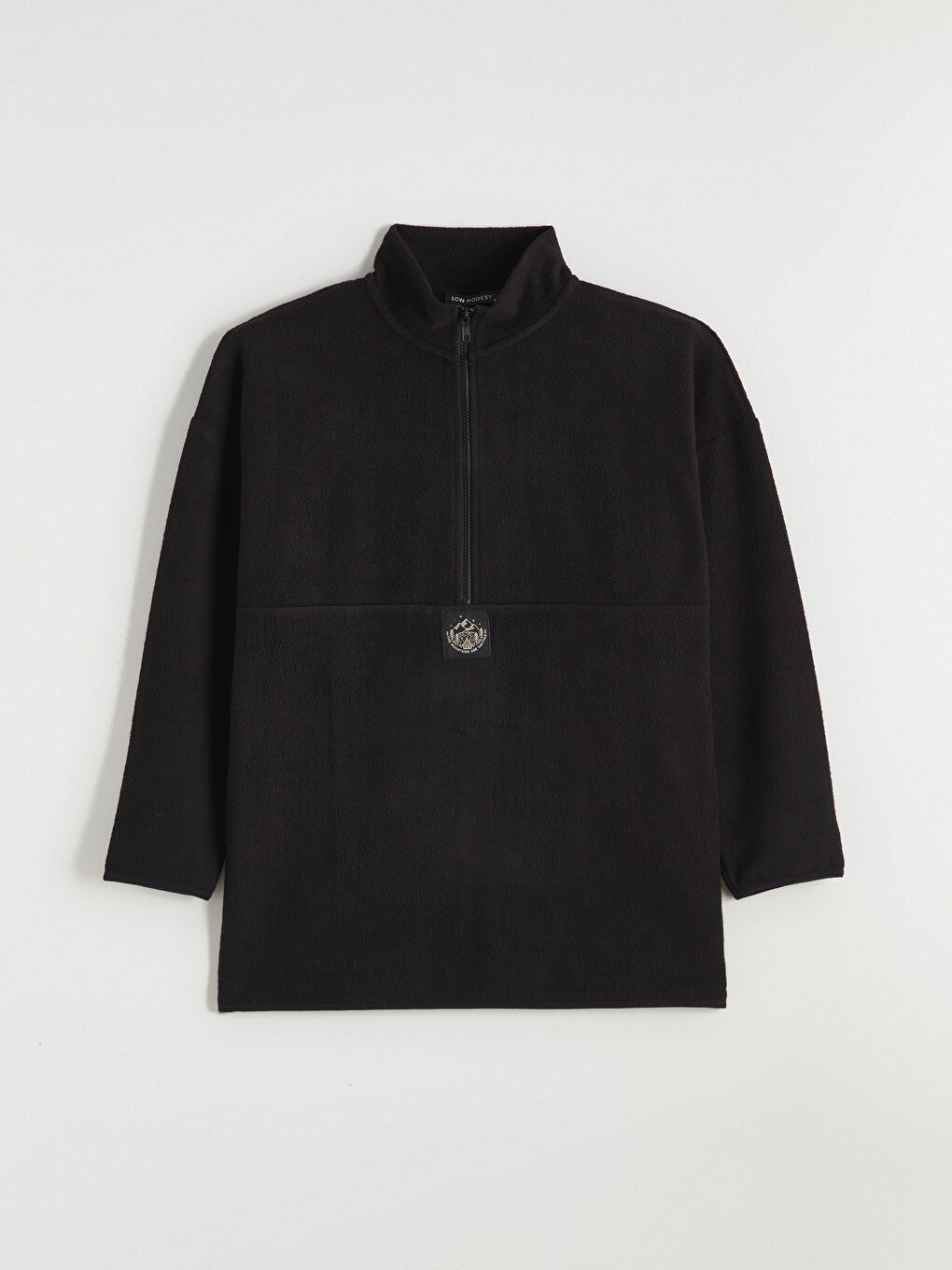 Siyah Dik Yaka Nakışlı Polar Kadın Sweatshirt Tunik-4