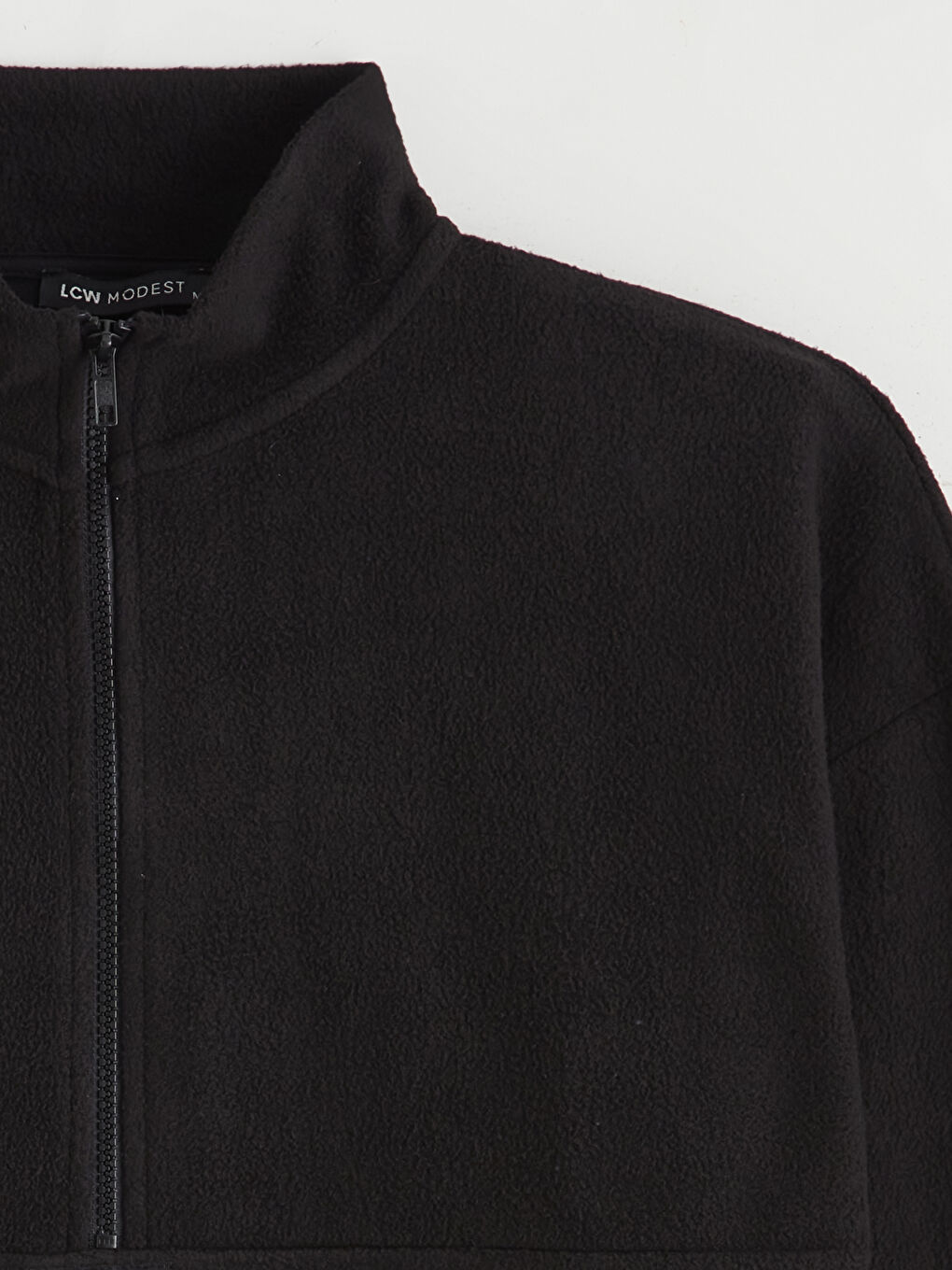 Siyah Dik Yaka Nakışlı Polar Kadın Sweatshirt Tunik-5