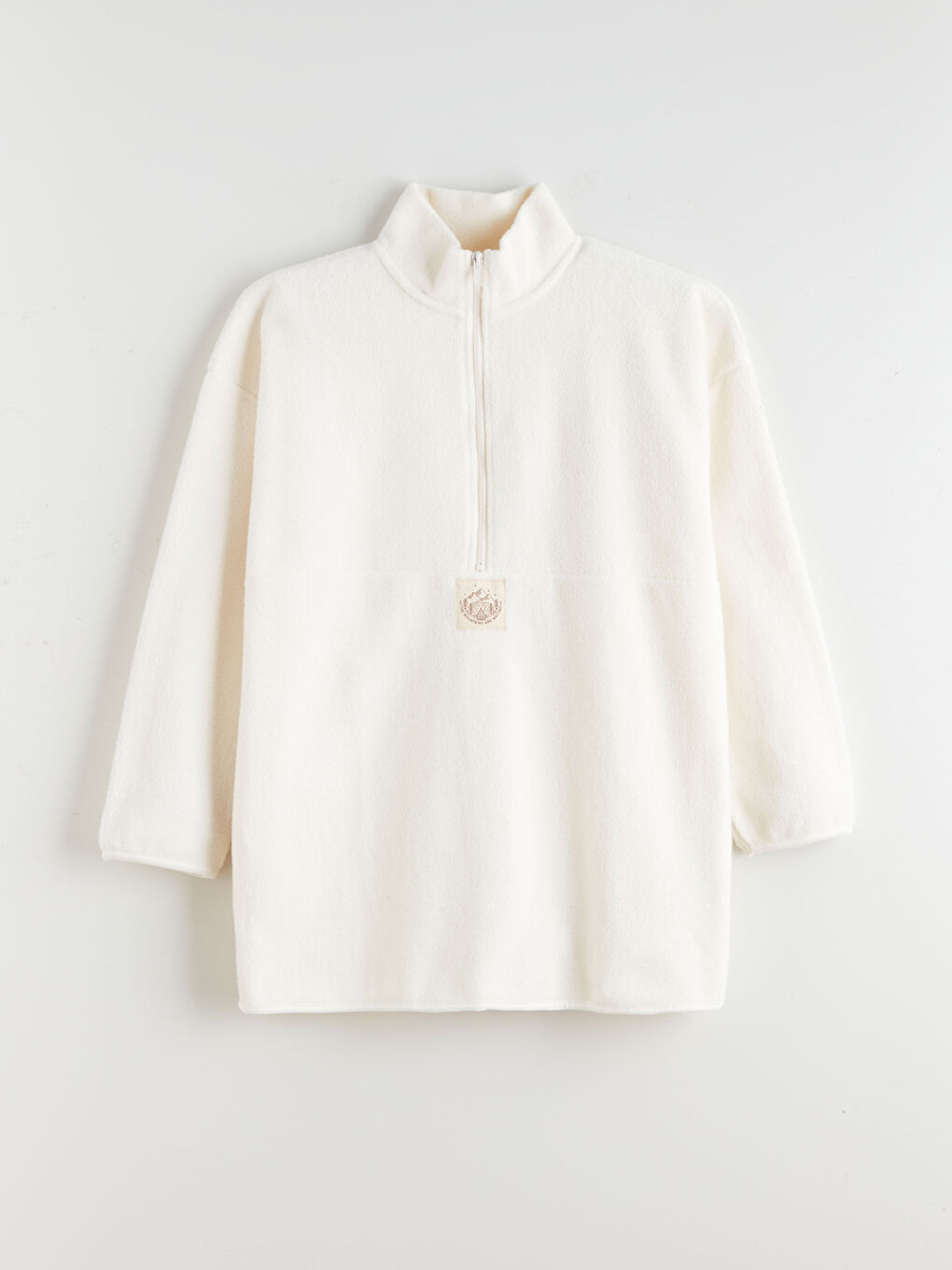 Bej Dik Yaka Nakışlı Polar Kadın Sweatshirt Tunik-4