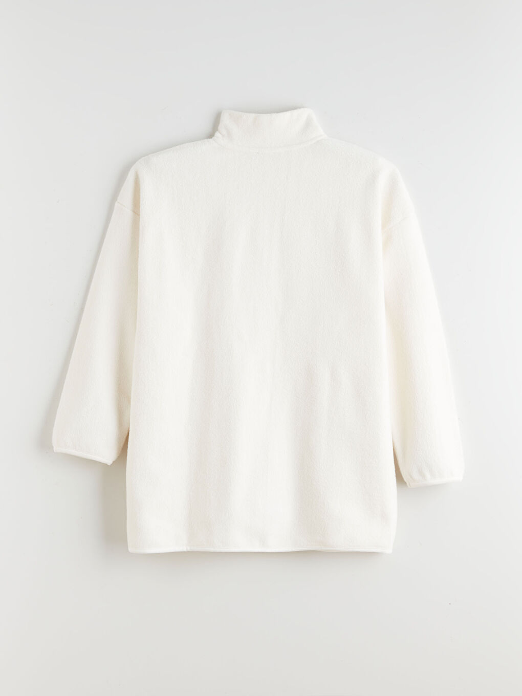 Bej Dik Yaka Nakışlı Polar Kadın Sweatshirt Tunik-5