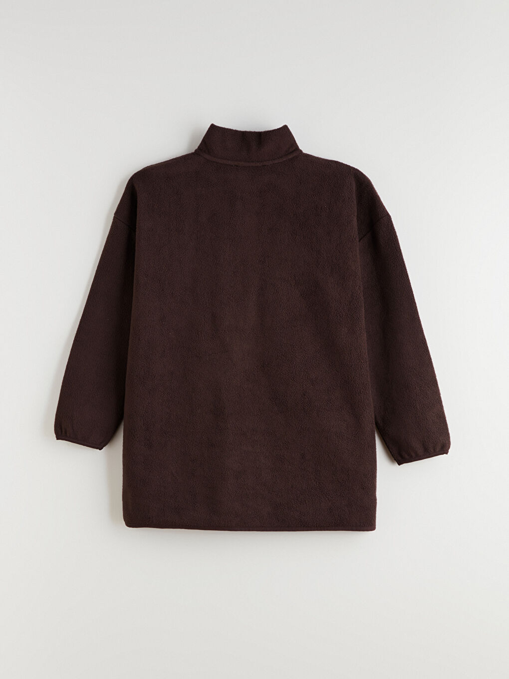 Kahverengi Dik Yaka Nakışlı Polar Kadın Sweatshirt Tunik-5