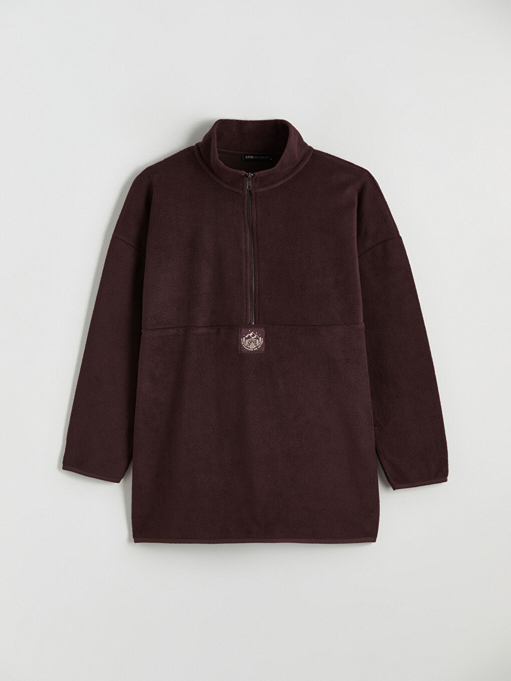 Mürdüm Dik Yaka Nakışlı Polar Kadın Sweatshirt Tunik-4