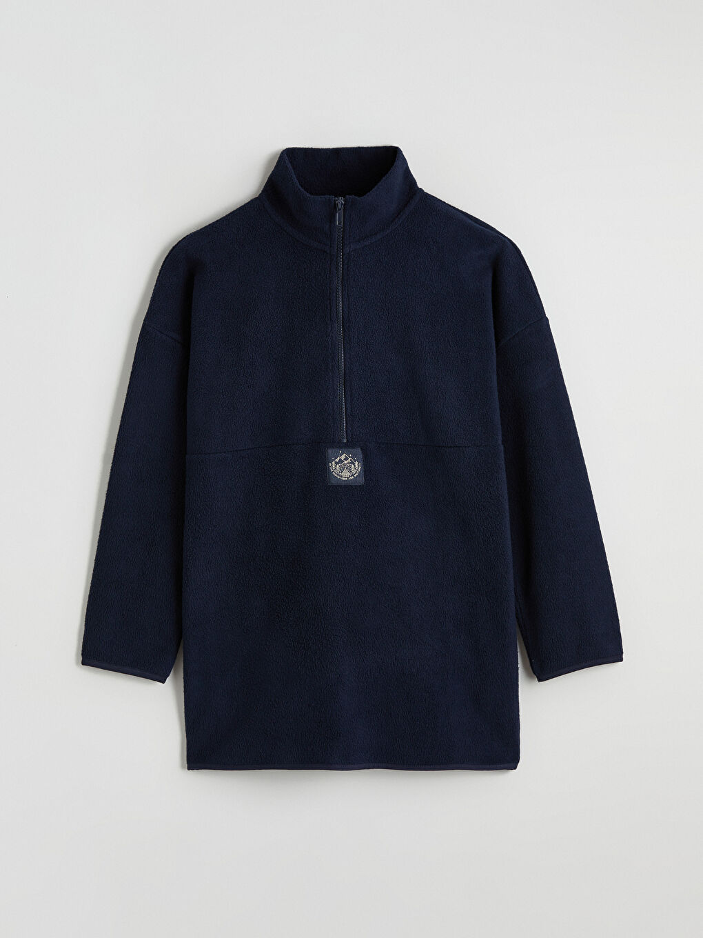 Lacivert Dik Yaka Nakışlı Polar Kadın Sweatshirt Tunik-4