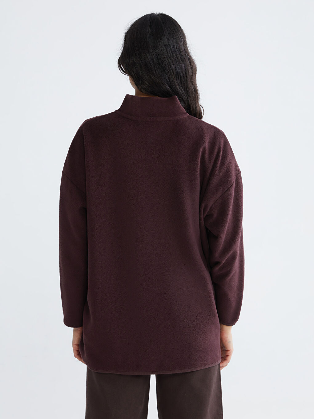 Mürdüm Dik Yaka Nakışlı Polar Kadın Sweatshirt Tunik-3