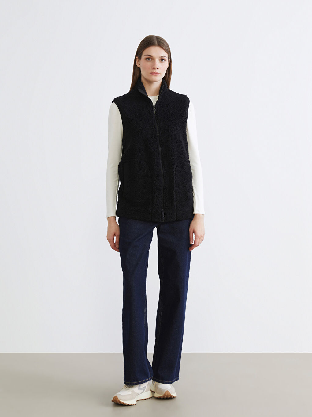 Funnel Neck Women's Plush Waistcoat-1