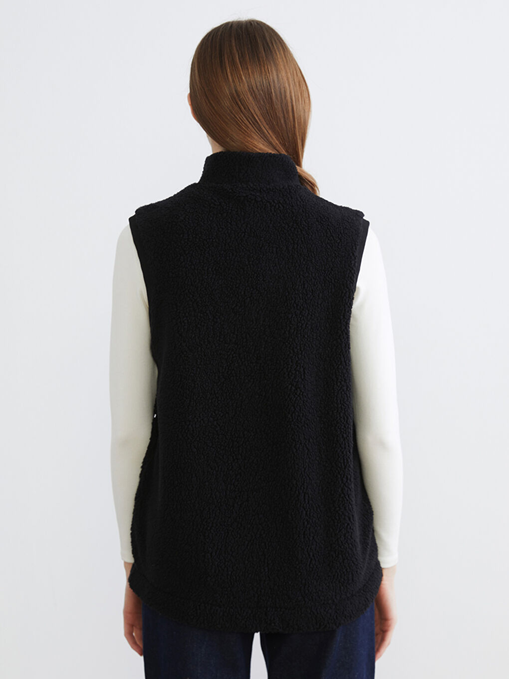 Funnel Neck Women's Plush Waistcoat-3