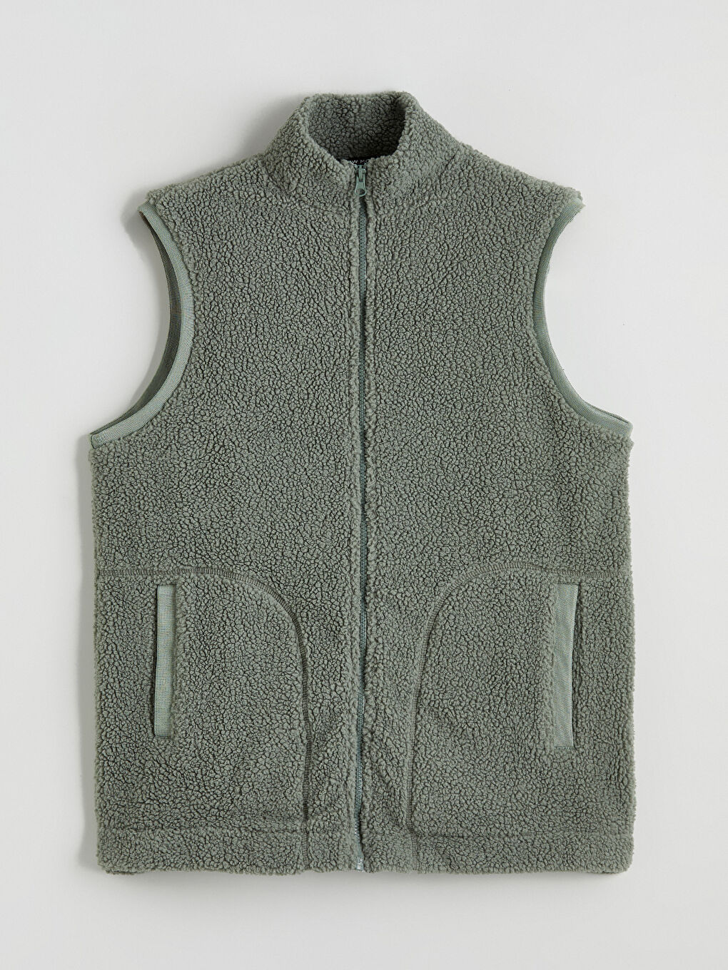 Yeşil Dik Yaka Kadın Pelüş Yelek-4