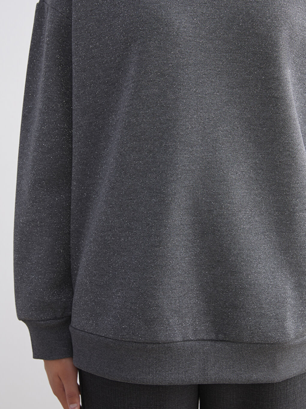 Gri Bisiklet Yaka Oversize Kadın Sweatshirt Tunik-3