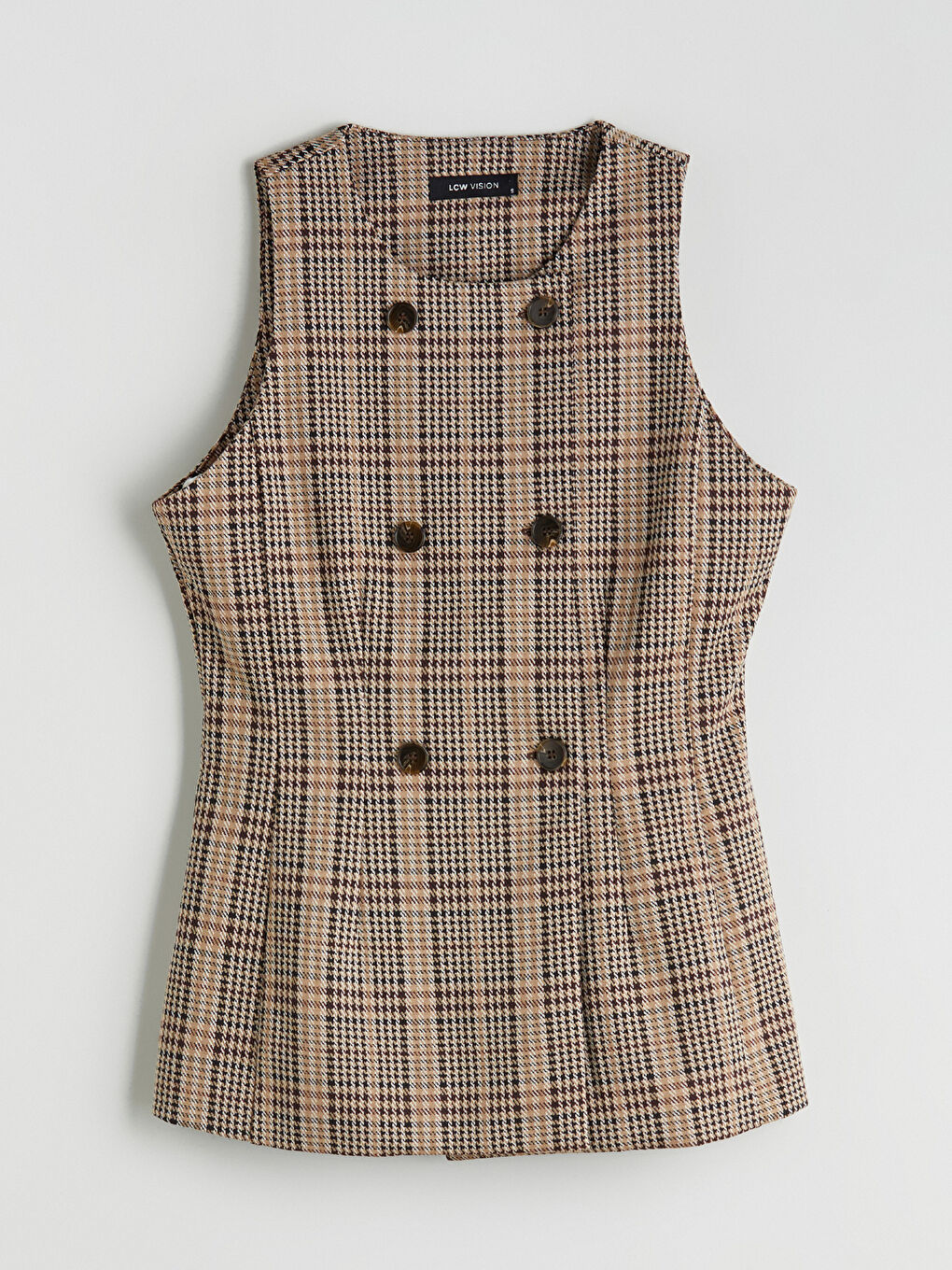 Женский классический жилет в клетку с круглым вырезом-4