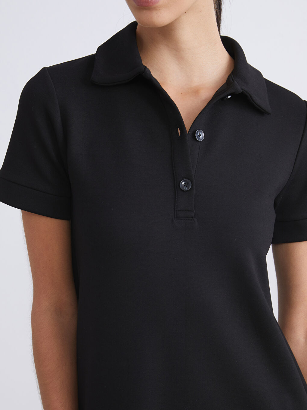 Siyah Polo Yaka A Kesim Mini Elbise-2