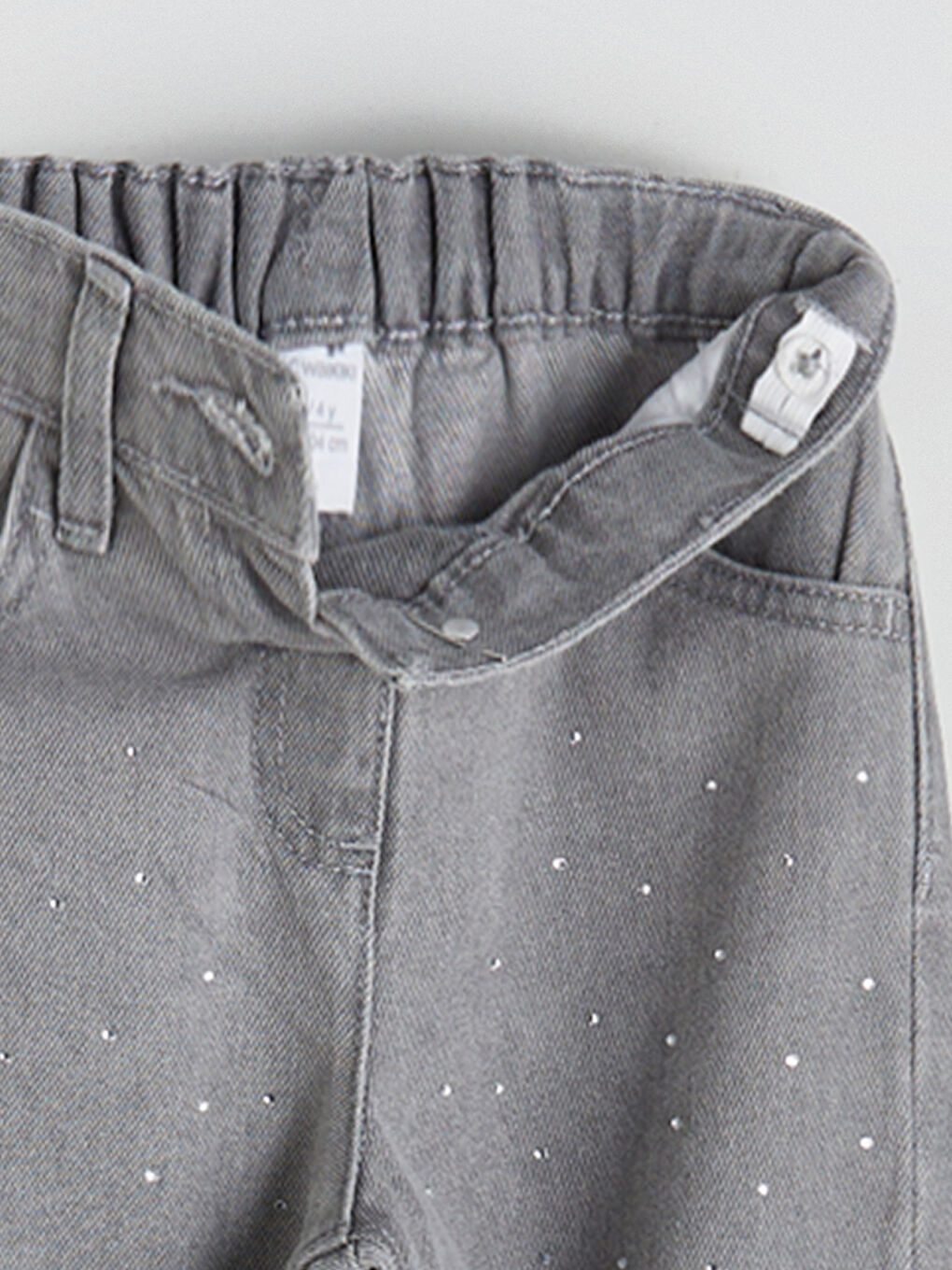 Adjustable Elasticated Waist Rhinestone Embellished Girls Jeans-1