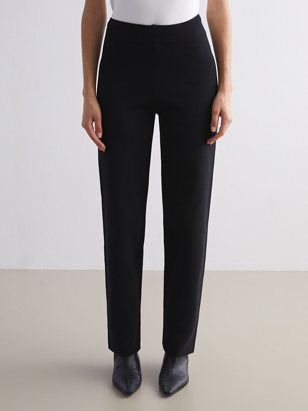 Siyah Beli Lastikli Kadın Triko Pantolon-1