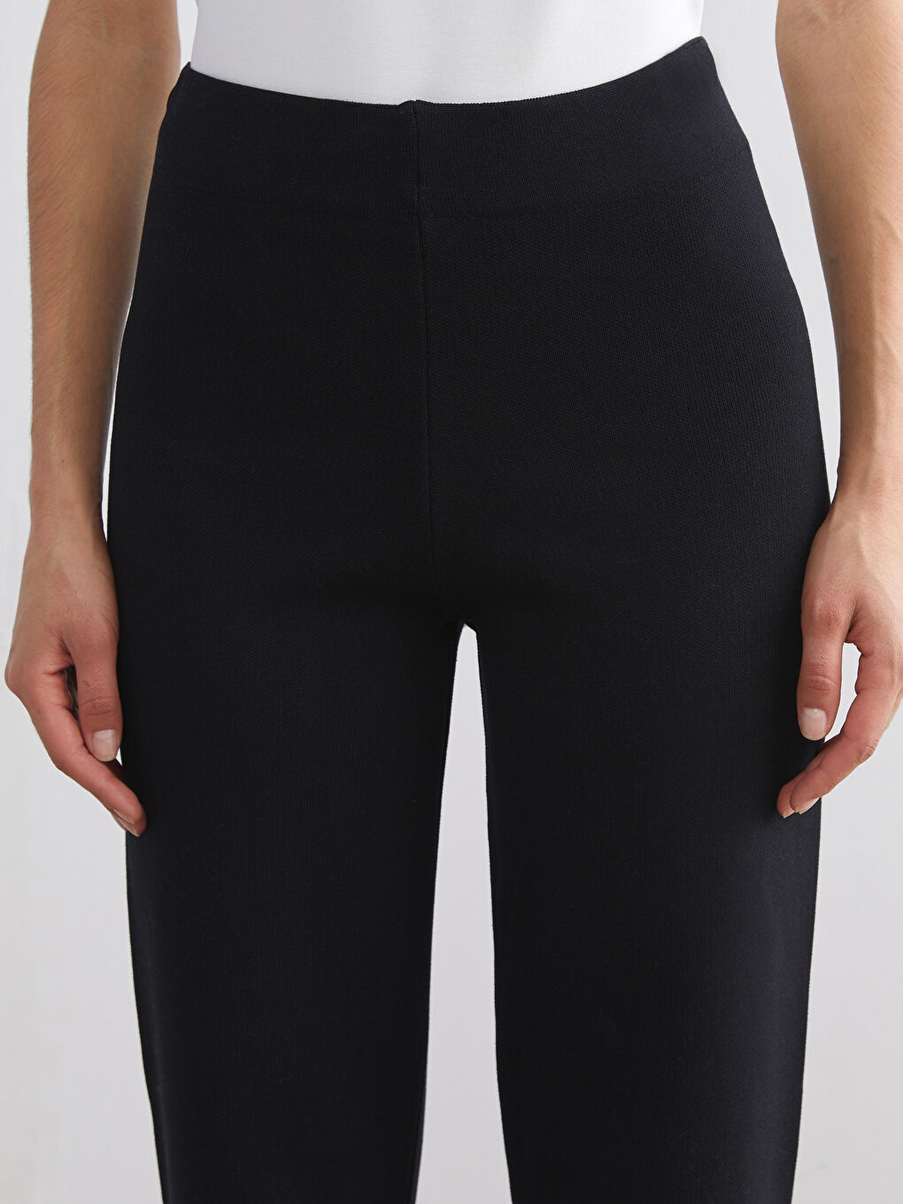 Siyah Beli Lastikli Kadın Triko Pantolon-2