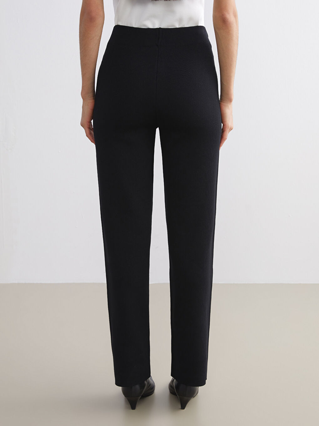 Siyah Beli Lastikli Kadın Triko Pantolon-3