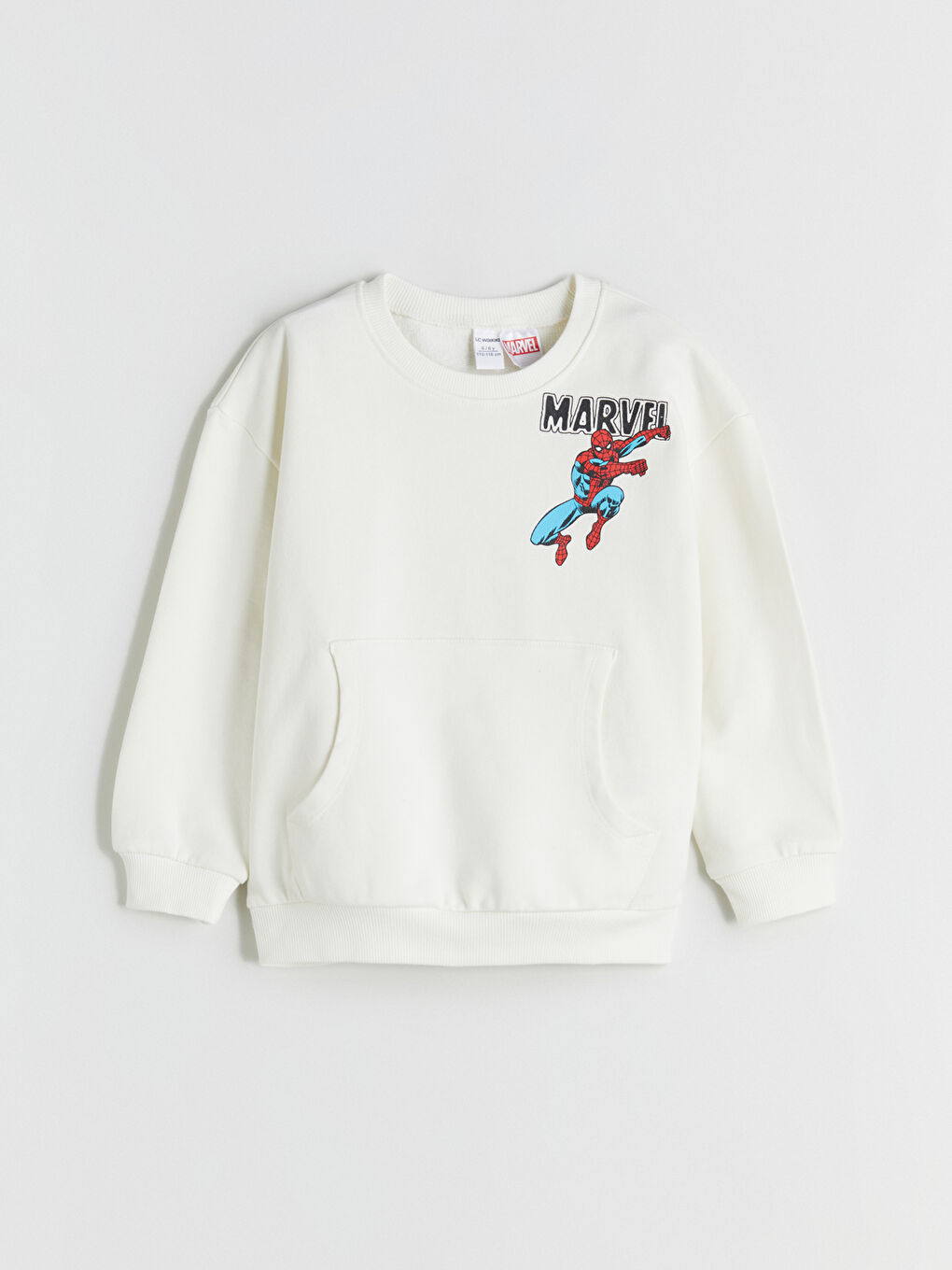 Bej Bisiklet Yaka Spider-Man Baskılı Erkek Çocuk Sweatshirt-1