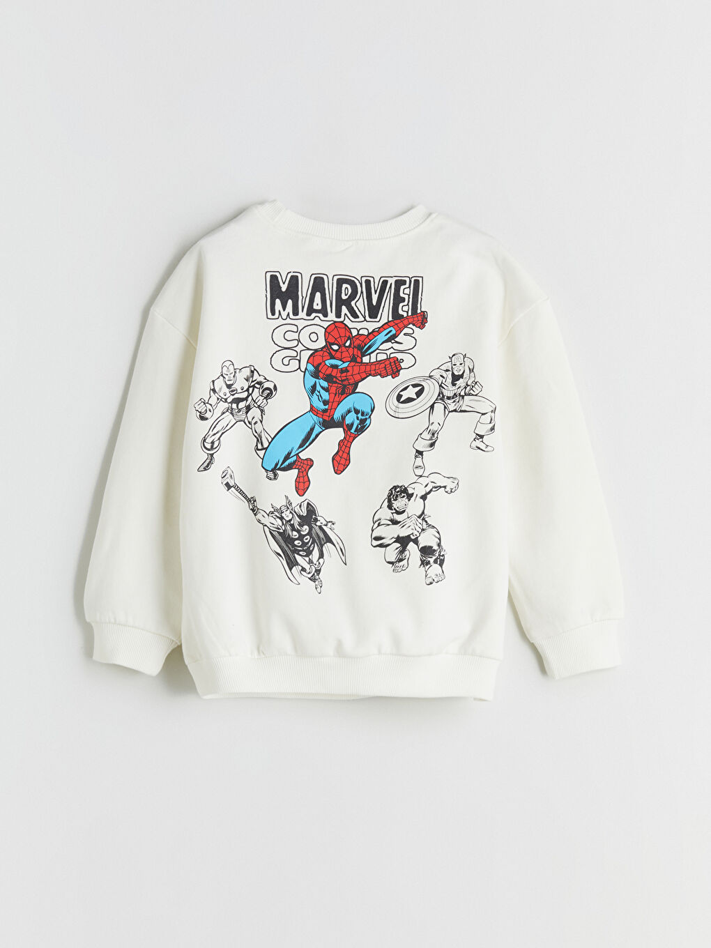 Bej Bisiklet Yaka Spider-Man Baskılı Erkek Çocuk Sweatshirt-3