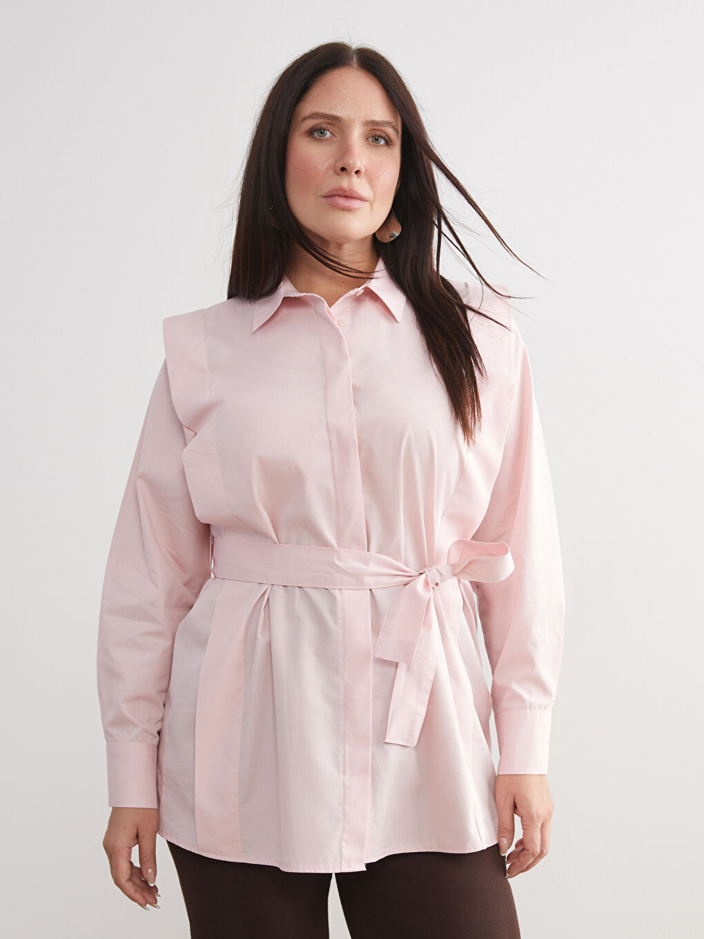 Pembe Kuşaklı Kadın Gömlek Tunik-1
