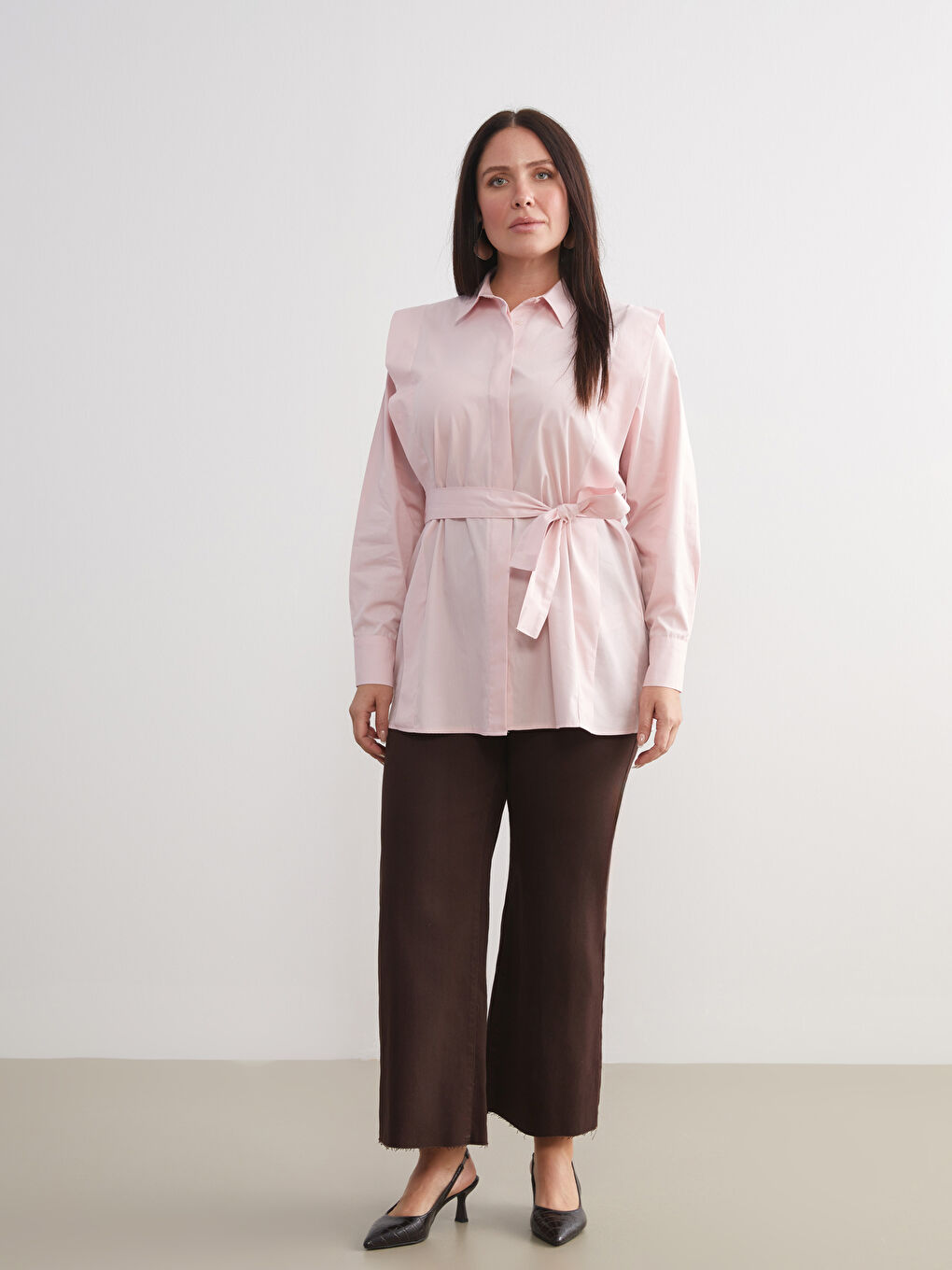 Pembe Kuşaklı Kadın Gömlek Tunik-5