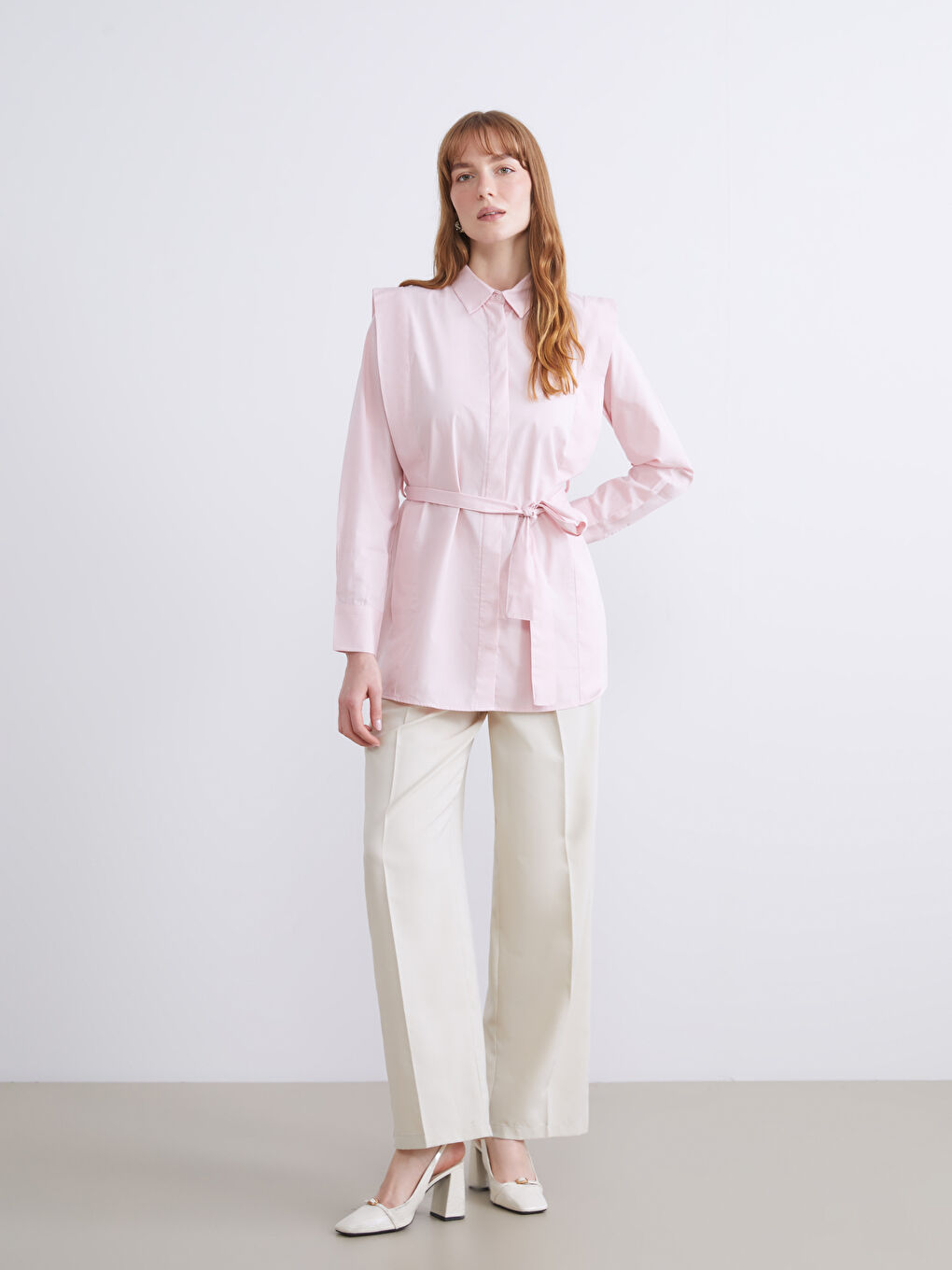 Pembe Kuşaklı Kadın Gömlek Tunik-2
