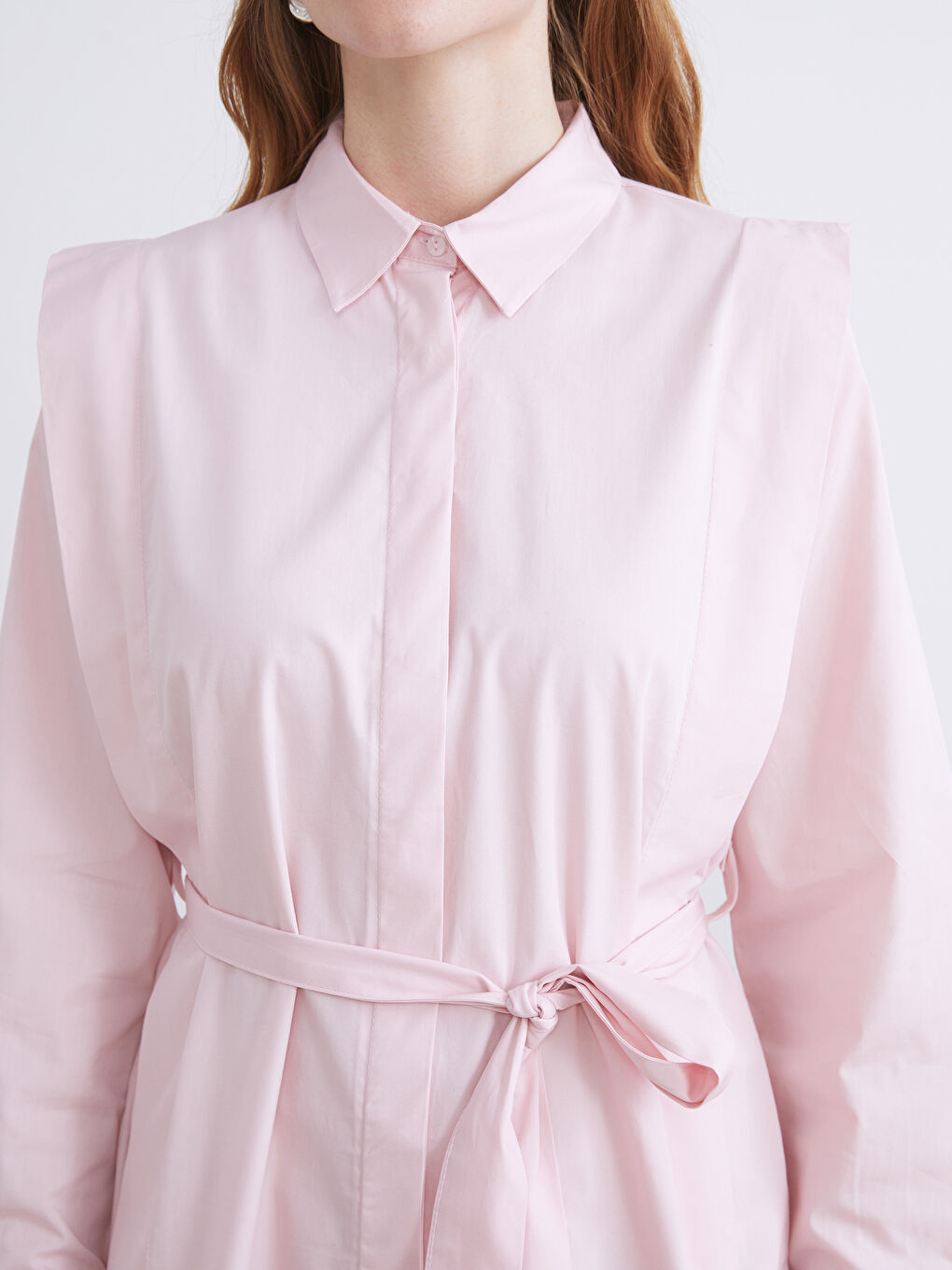 Pembe Kuşaklı Kadın Gömlek Tunik-3