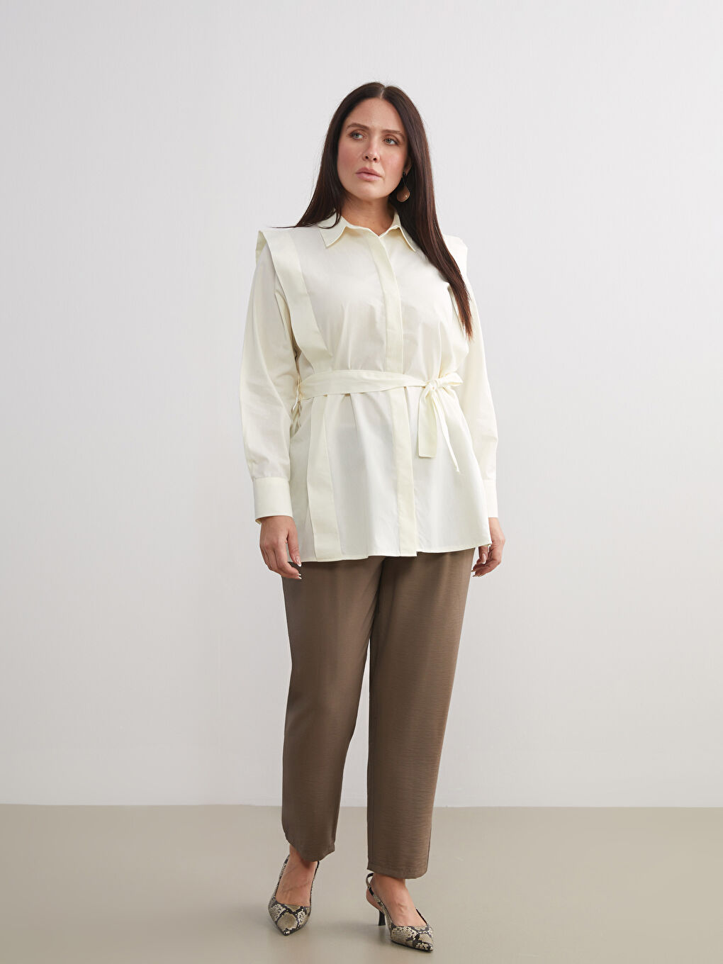 Sarı Kuşaklı Kadın Gömlek Tunik-5