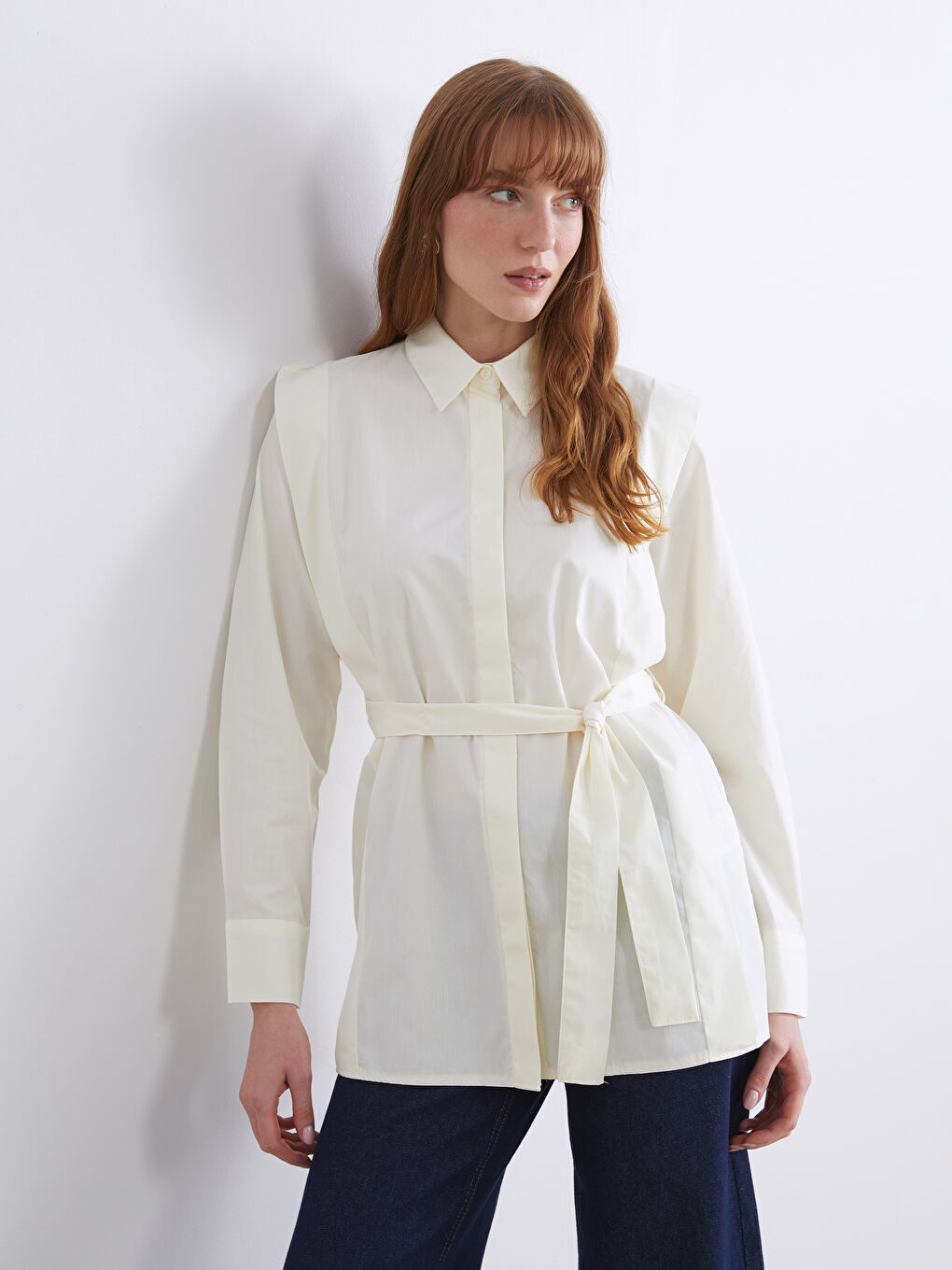 Sarı Kuşaklı Kadın Gömlek Tunik