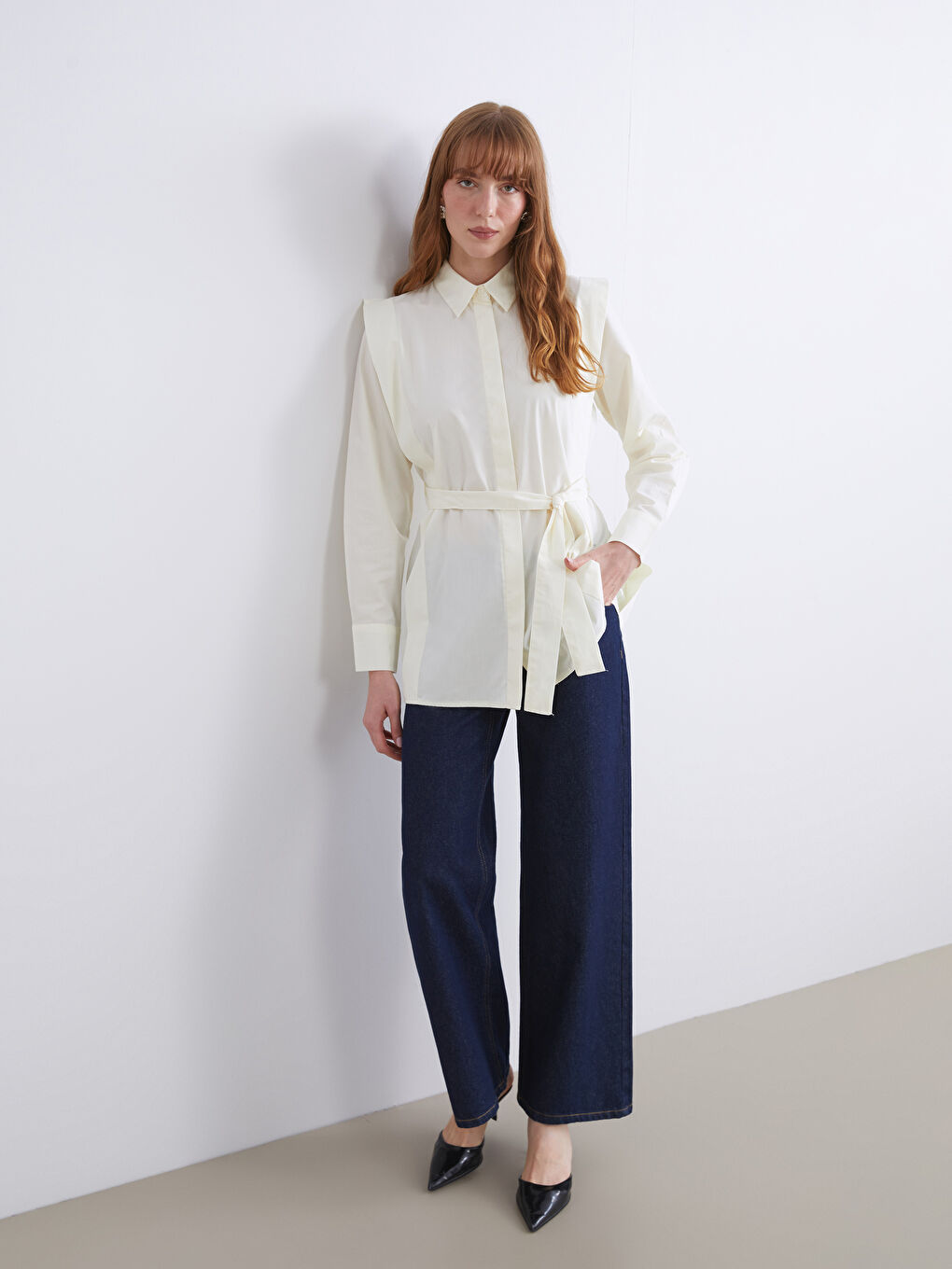 Sarı Kuşaklı Kadın Gömlek Tunik-2