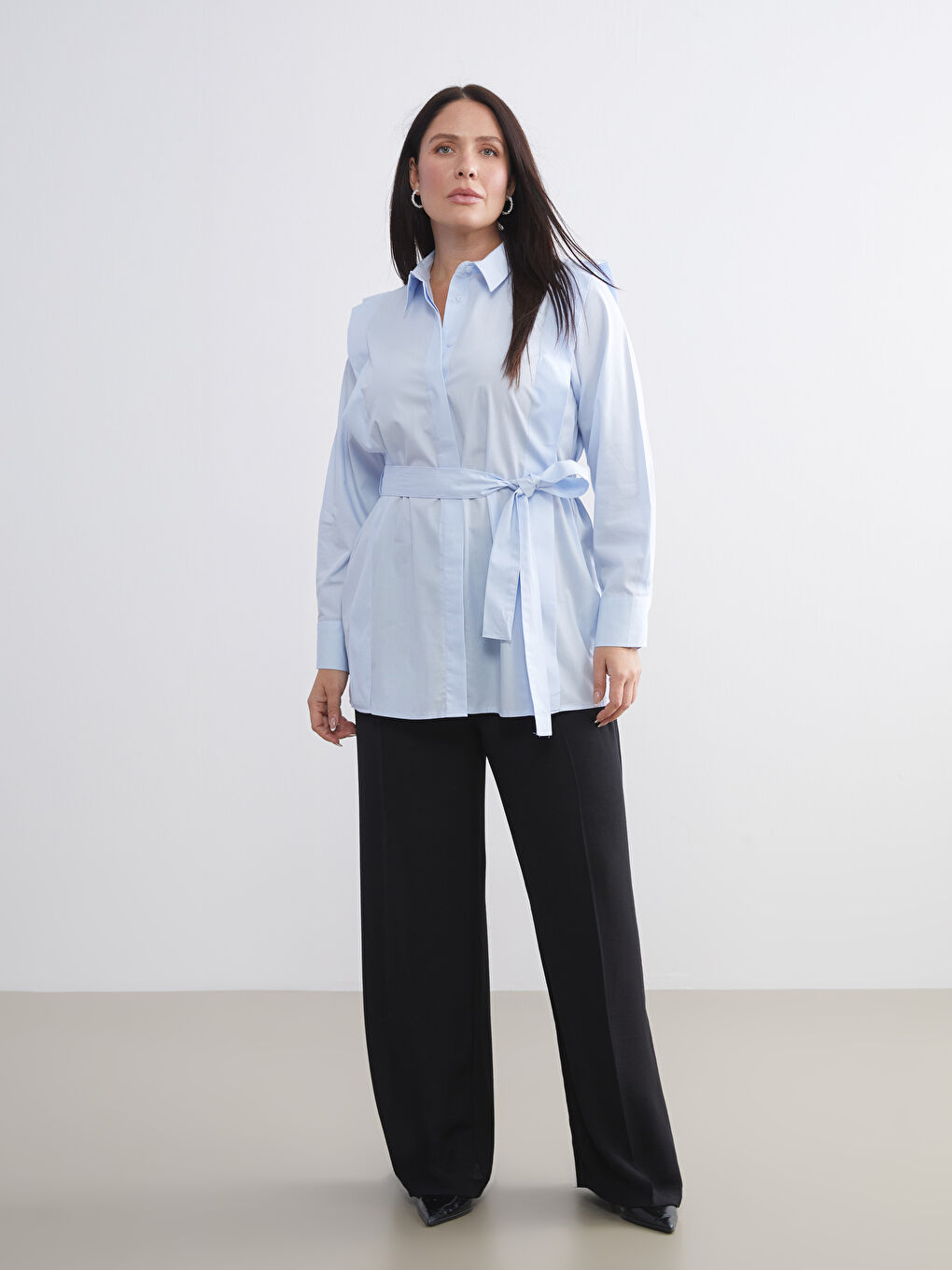 Mavi Kuşaklı Kadın Gömlek Tunik-5