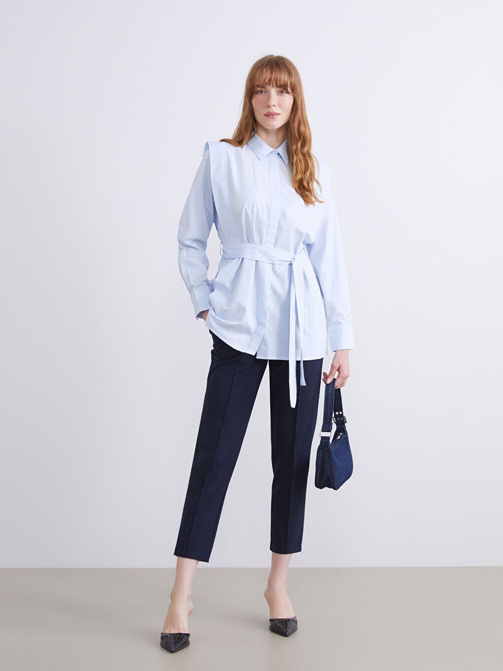 Mavi Kuşaklı Kadın Gömlek Tunik-2