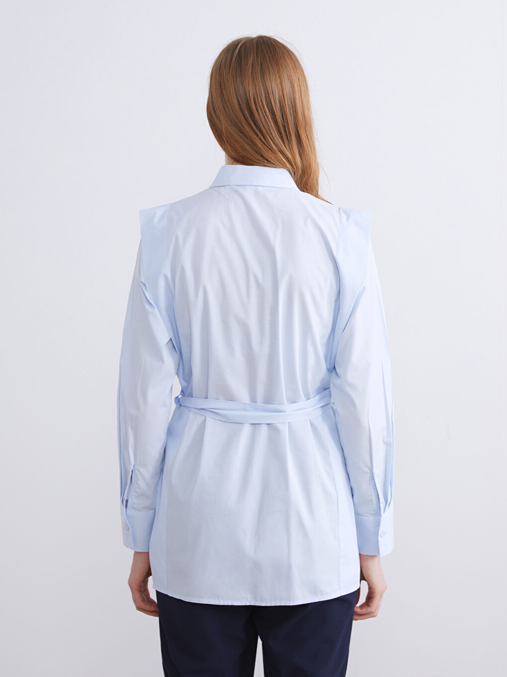 Mavi Kuşaklı Kadın Gömlek Tunik-4